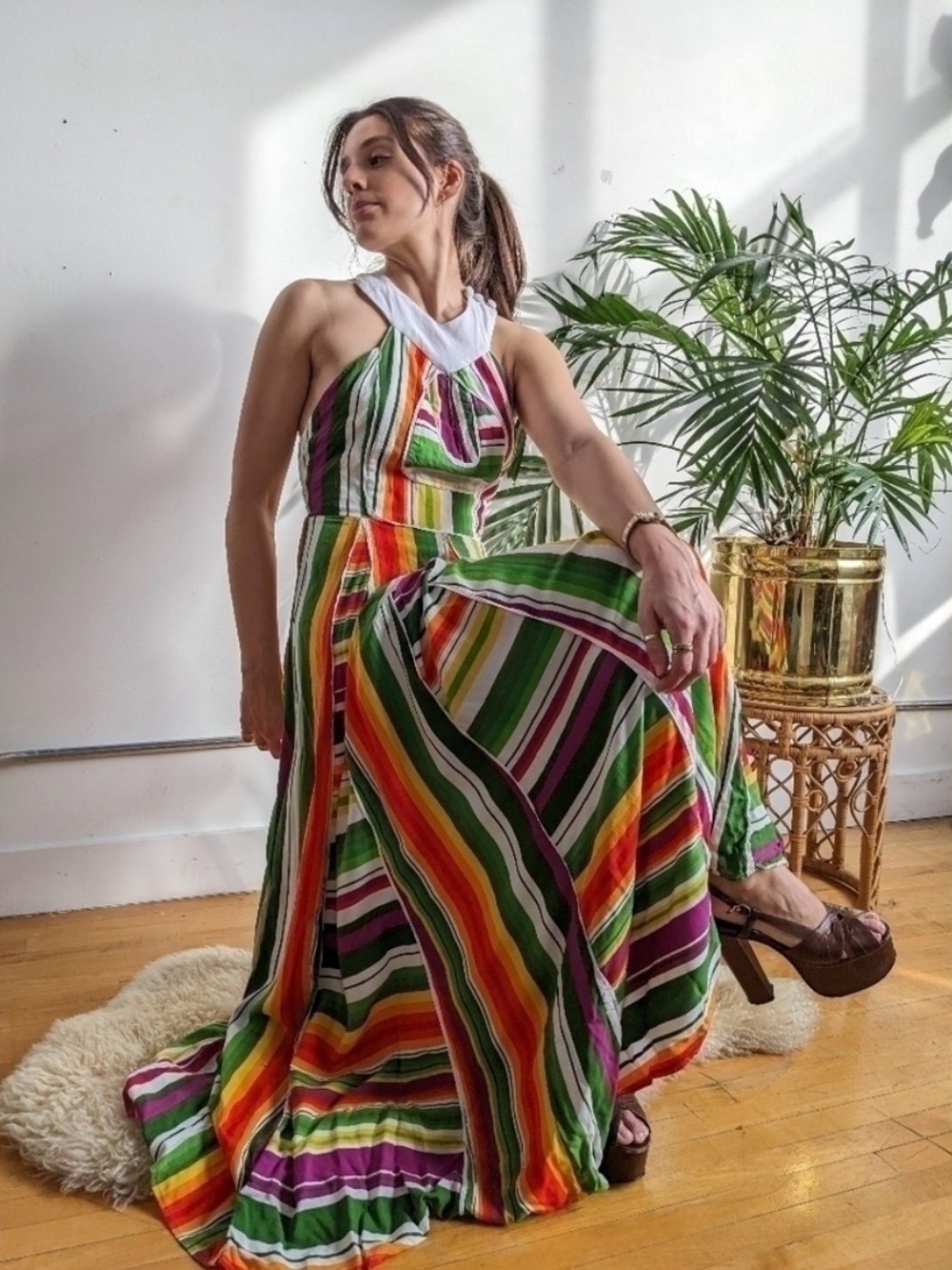 🌈 Farm Rio Rainbow Maxi Halter Dress - Eclectic & Cotton - Picture 5 of 13